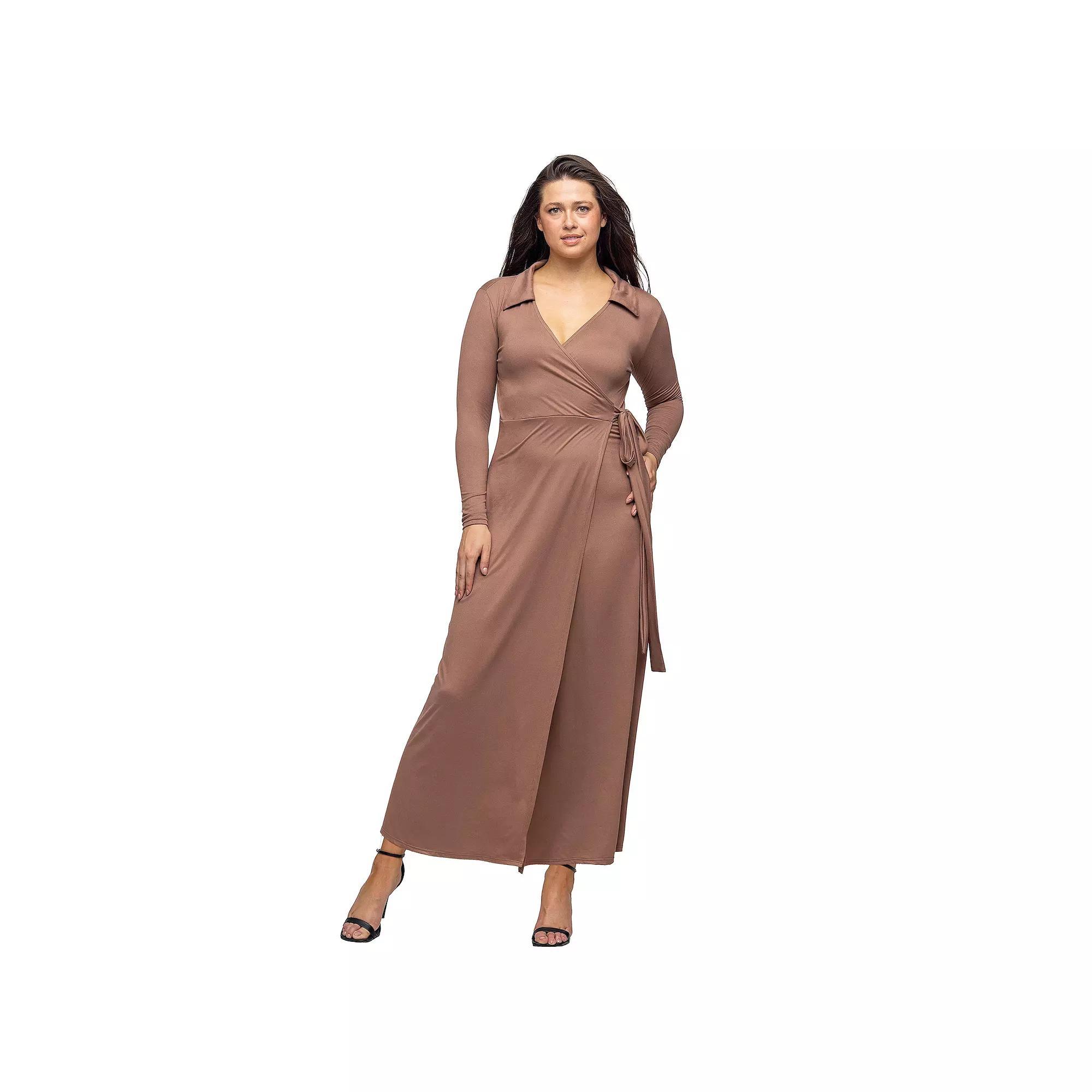 Women's 24Seven Comfort Apparel Comfortable Collared Wrap Maxi Dress, Size: XXL, Black Product Image