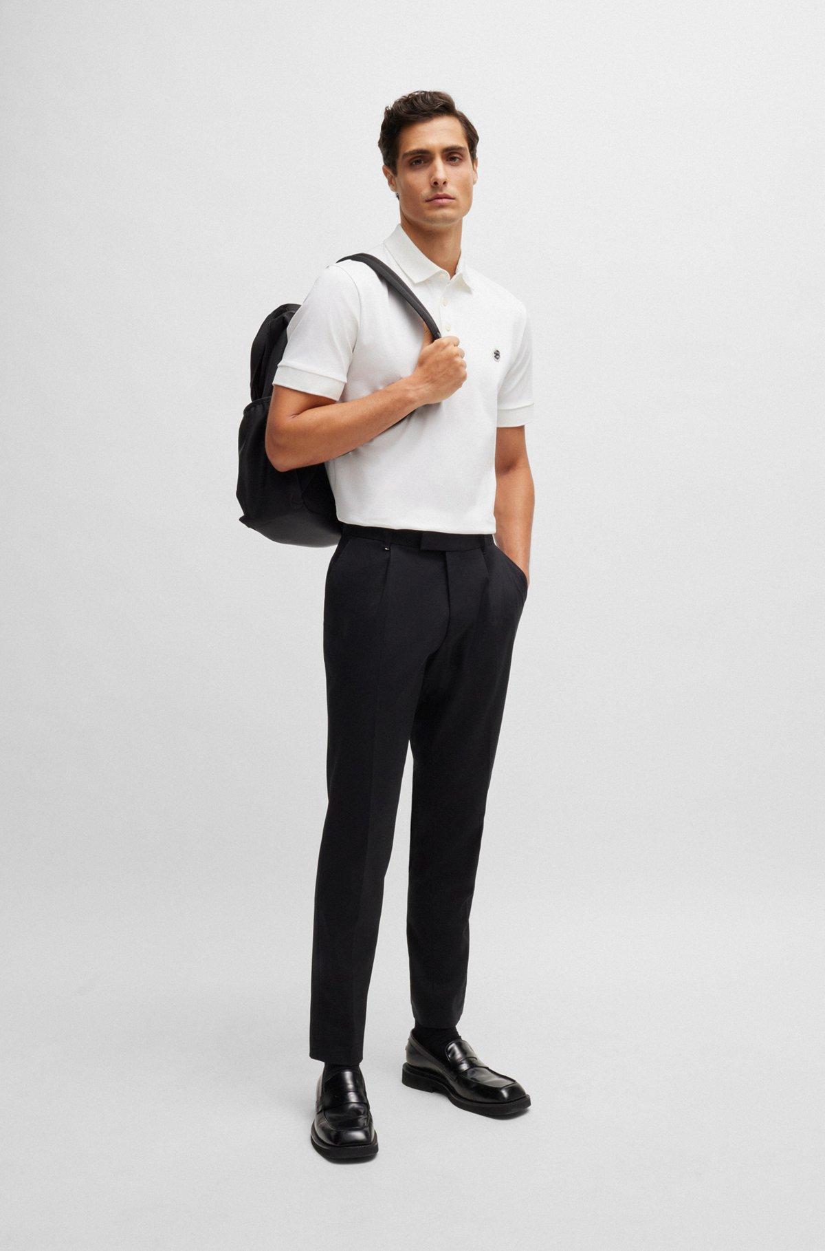Mercerized-cotton polo shirt with double monogram Product Image