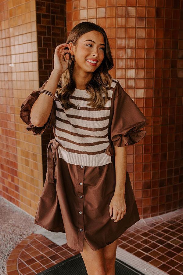 Sweet As Can Be Stripe Mini Dress in Mocha Product Image
