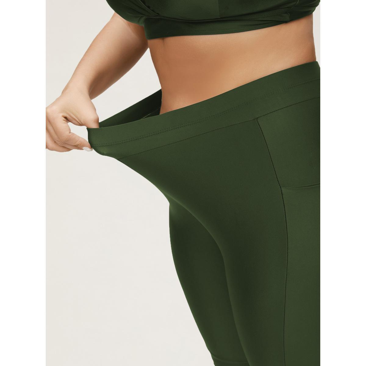 Plus Size Super Stretchy Pocket Skinny-Fit Swim Bottom Women's Swimwear ArmyGreen Beach Non High stretch Skinny High Rise Slanted pocket Curve Swim Bottoms BloomChic 28/5X Product Image