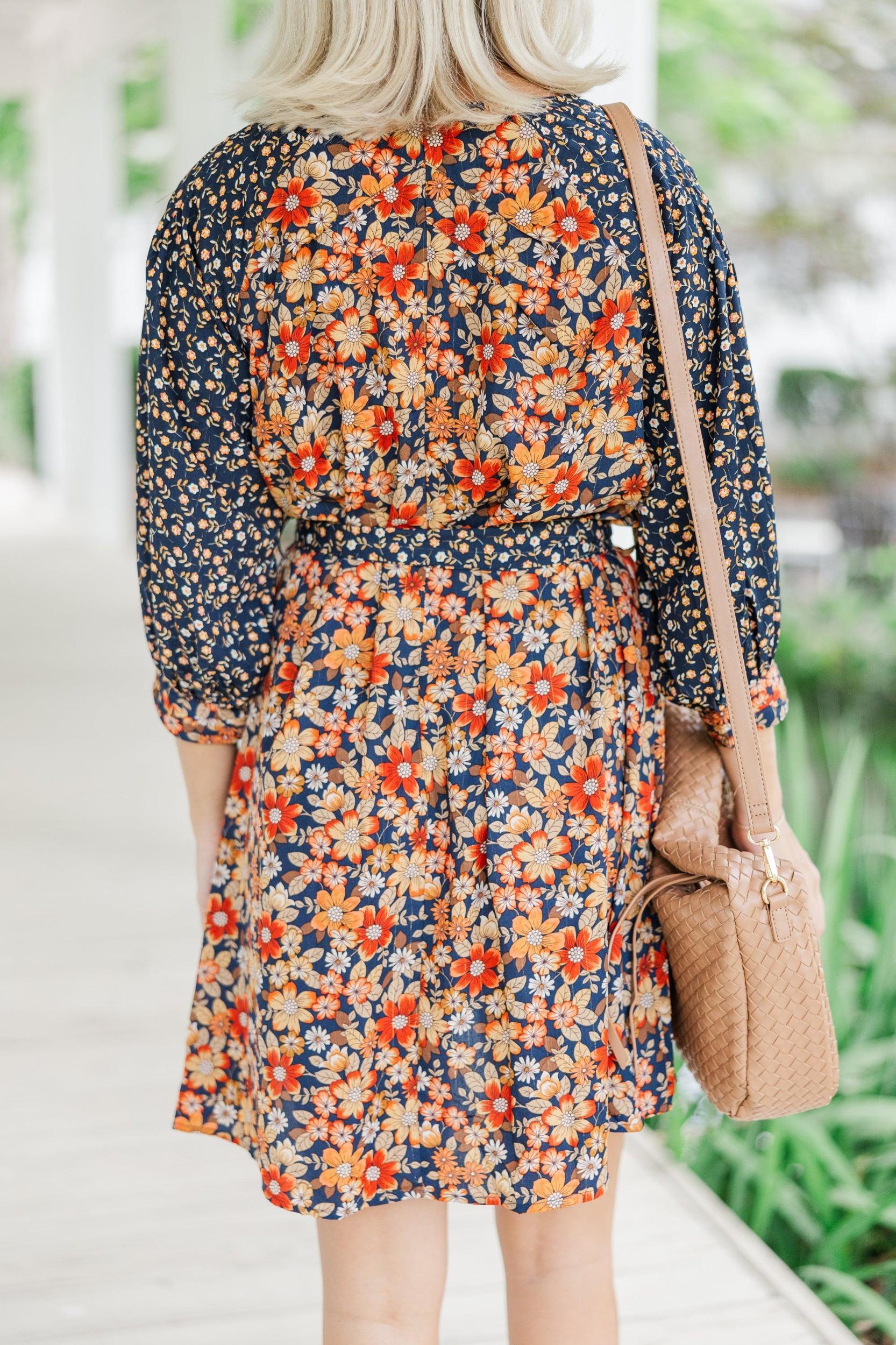 Go For It Navy Blue Ditsy Floral Dress Female Product Image