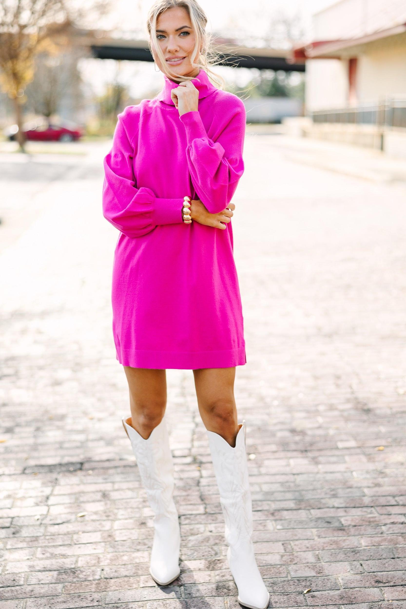 Wherever You Go Pink Turtleneck Sweater Dress Female Product Image