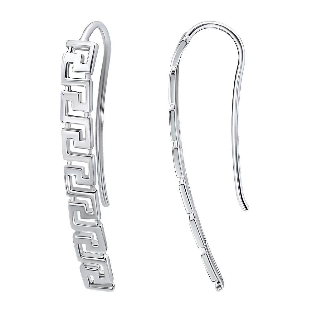 Aleure Precioso Sterling Silver Greek Key Linear Drop Earrings, Women's, Silver Tone Product Image