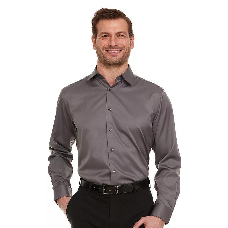 Mens Geoffrey Beene Slim-Fit Sateen Stretch Dress Shirt Silver Gray Product Image