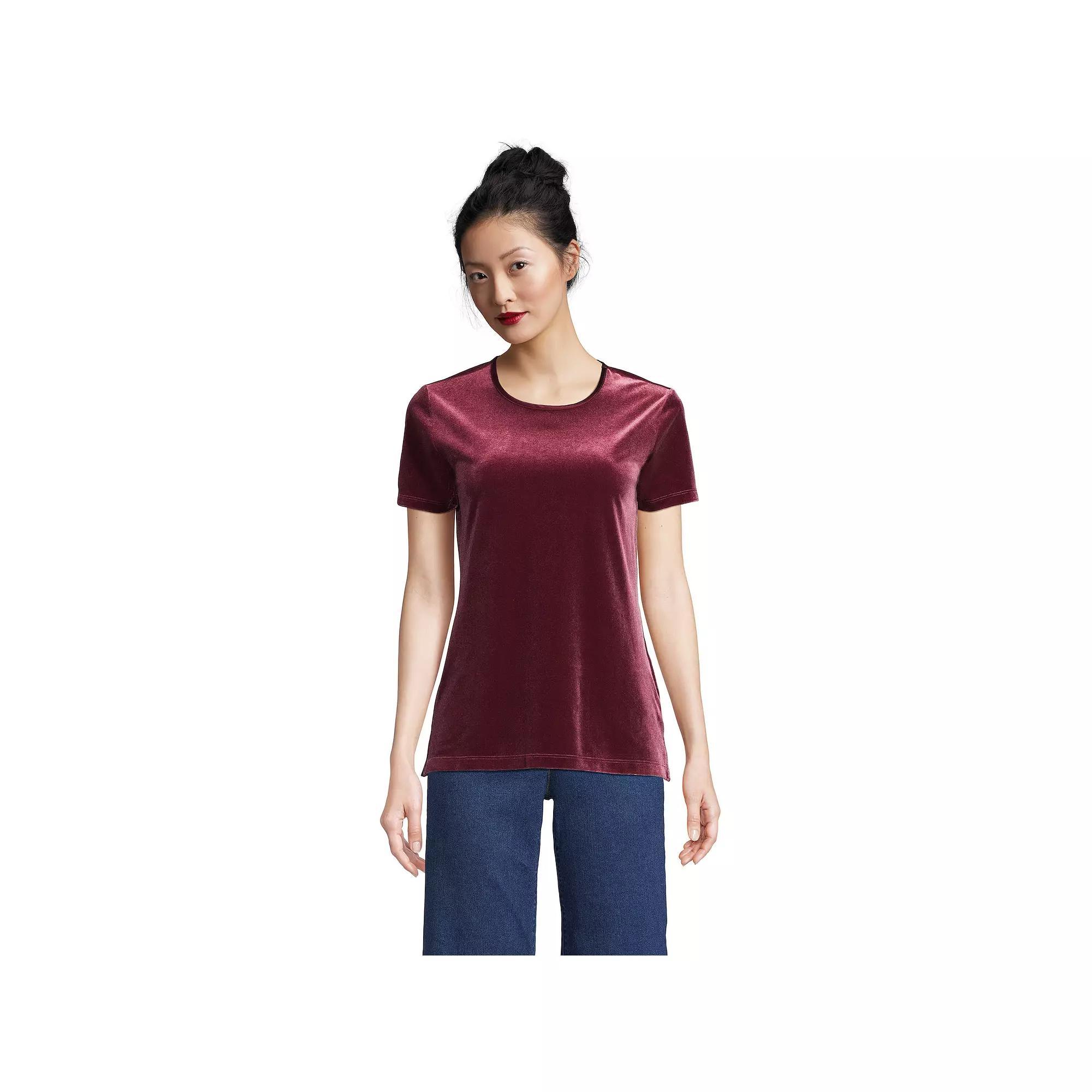 Women's Lands' End Velvet Crewneck Top, Size: Medium, Deep Balsam Product Image