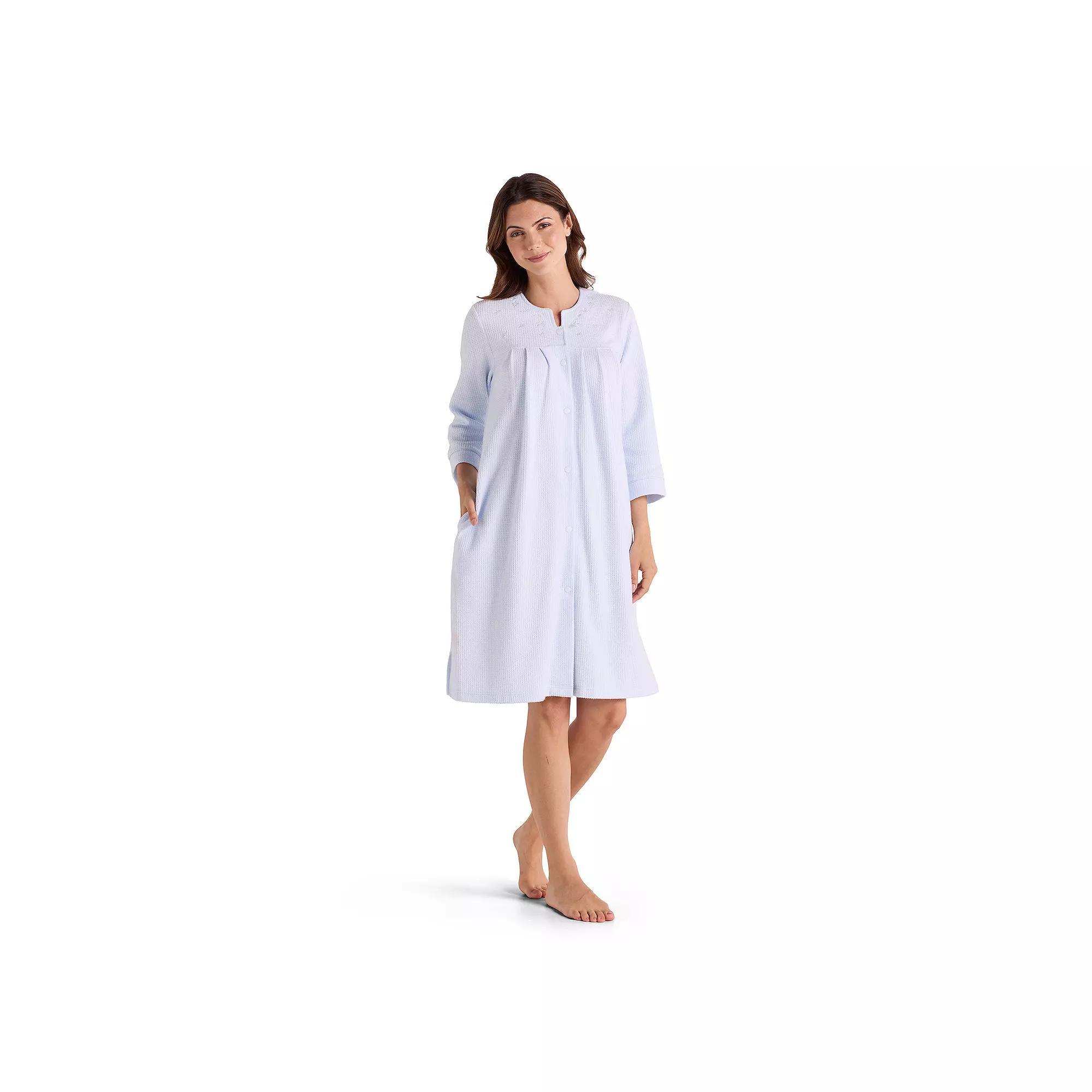 Womens Miss Elaine Essentials Brushed Waffle Short Snap Robe Product Image