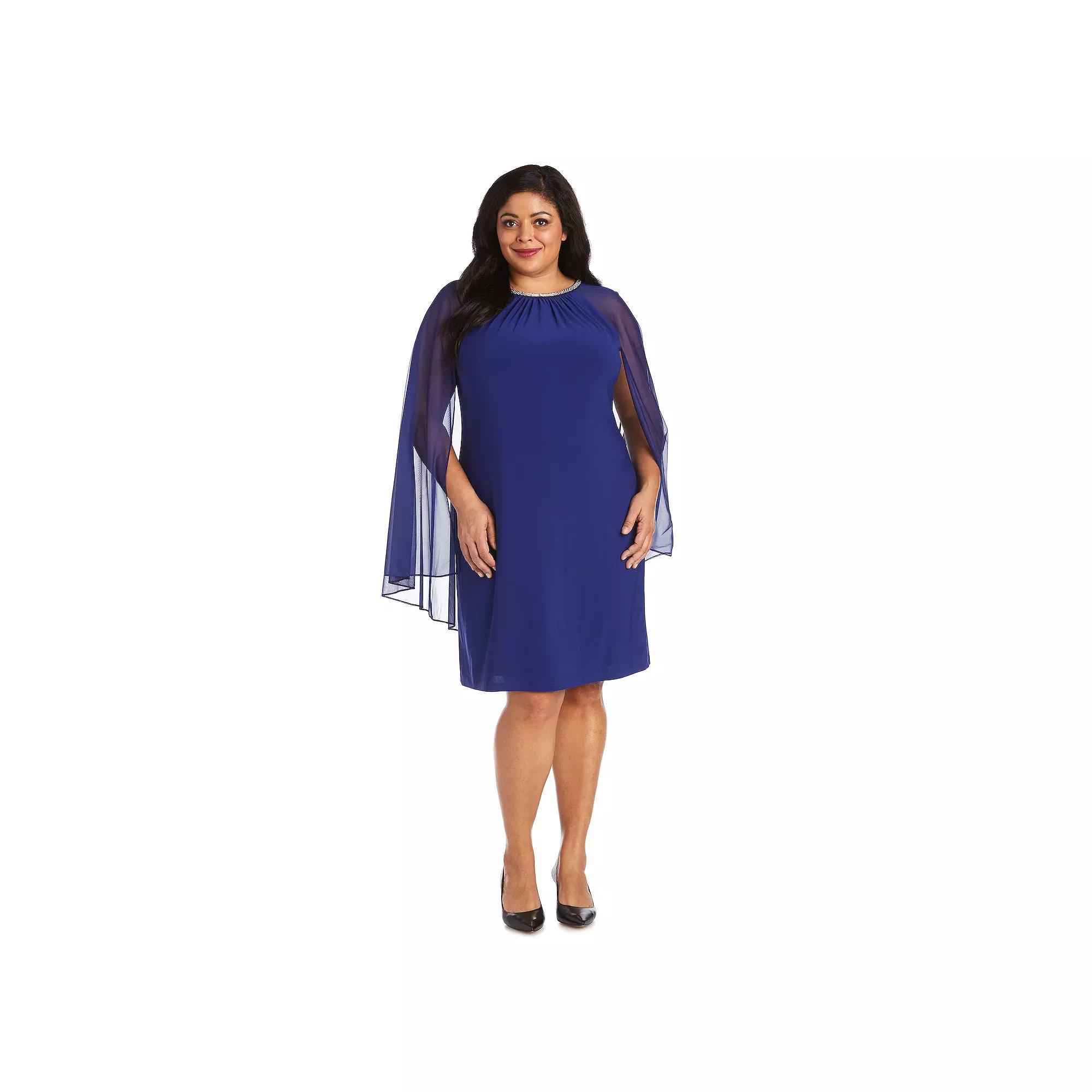 Plus Size R&M Richards Rhinestone-Neck Caped Sheath Dress, Women's, Size: 20 W, Electric Blue Product Image