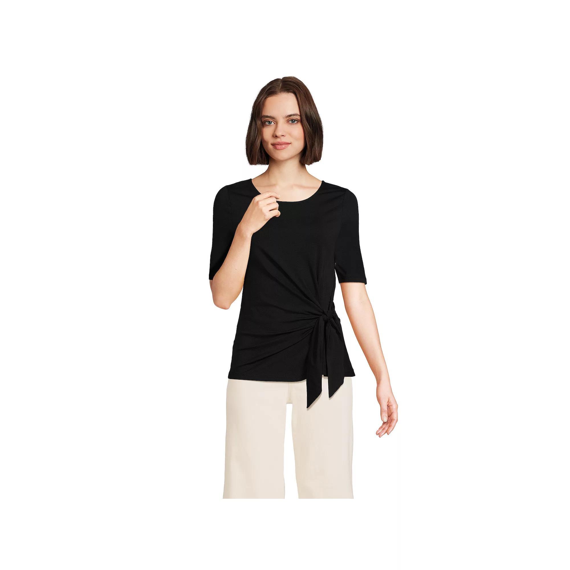 Women's Plus Size Lands' End Lightweight Jersey Tie Front Top, Size: 3XL, Black Product Image