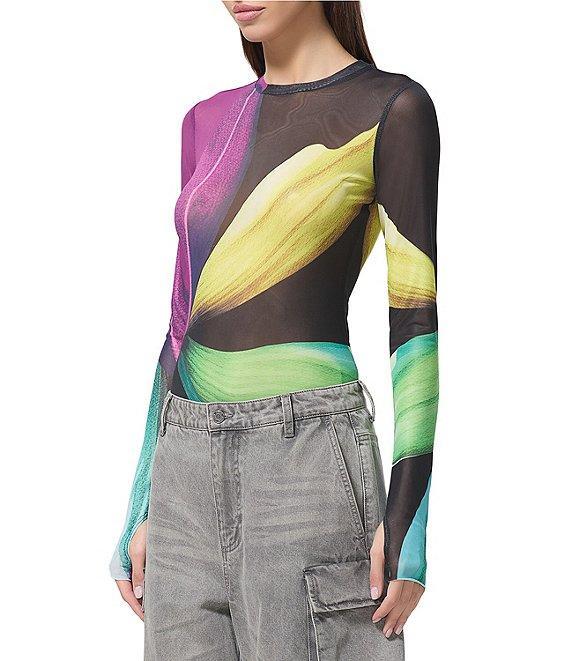 AFRM Kaylee Printed Crew Neck Long Sleeve Mesh Top Product Image