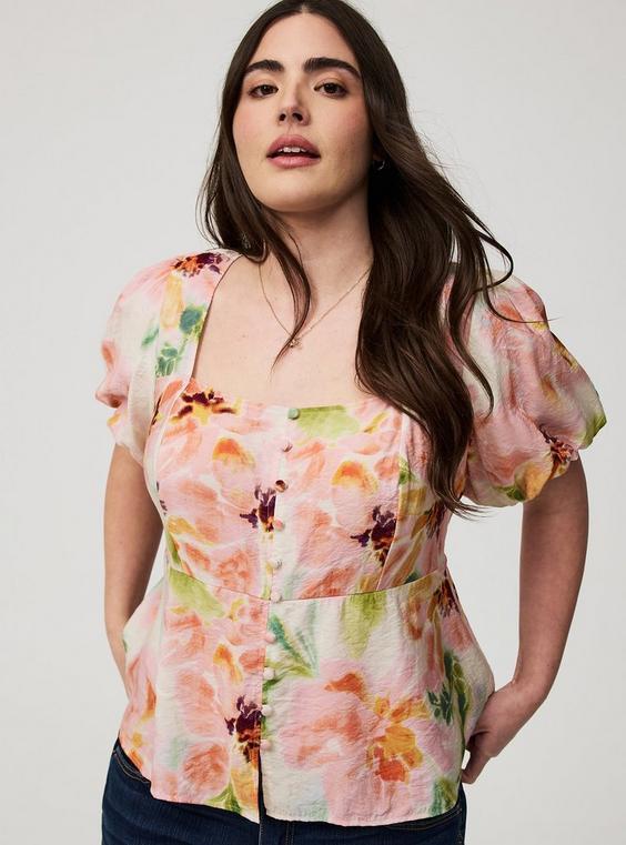 Peplum Square Neck Puff Sleeve Top Product Image