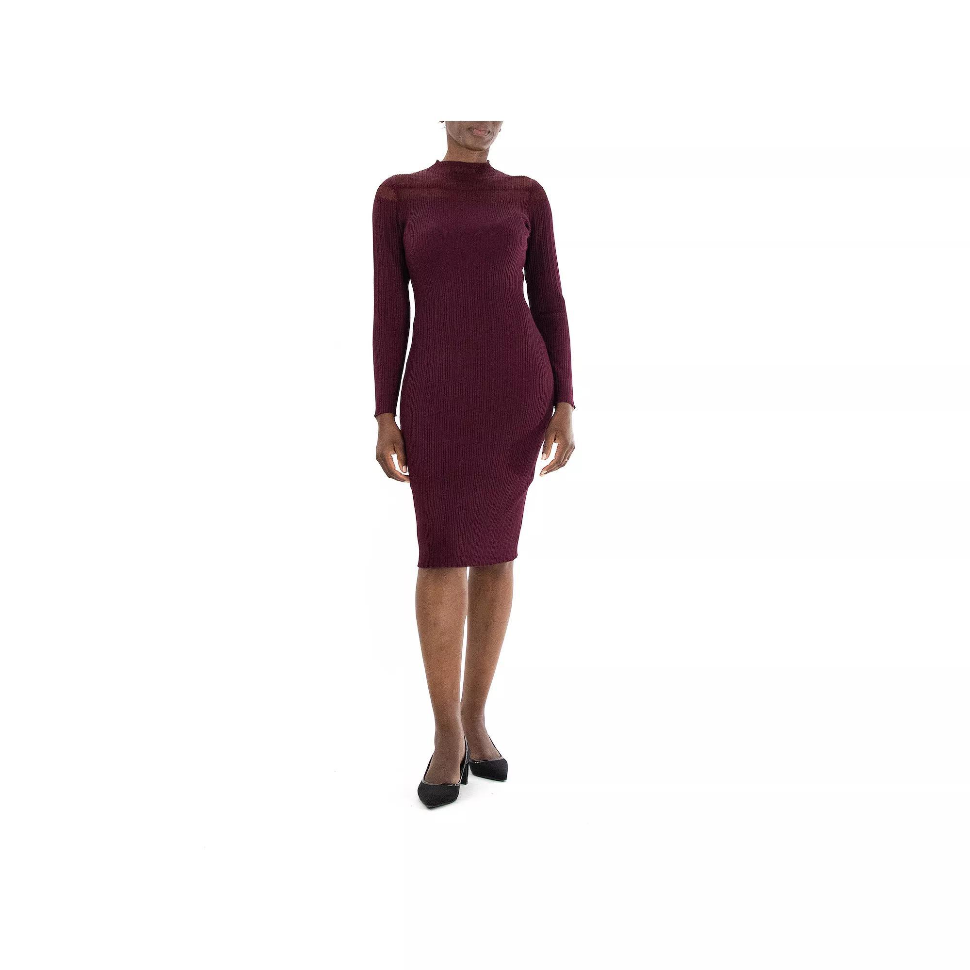 Women's Nina Leonard Mockneck Long Sleeve Midi Sweater Dress, Size: XL, Deep Red Product Image