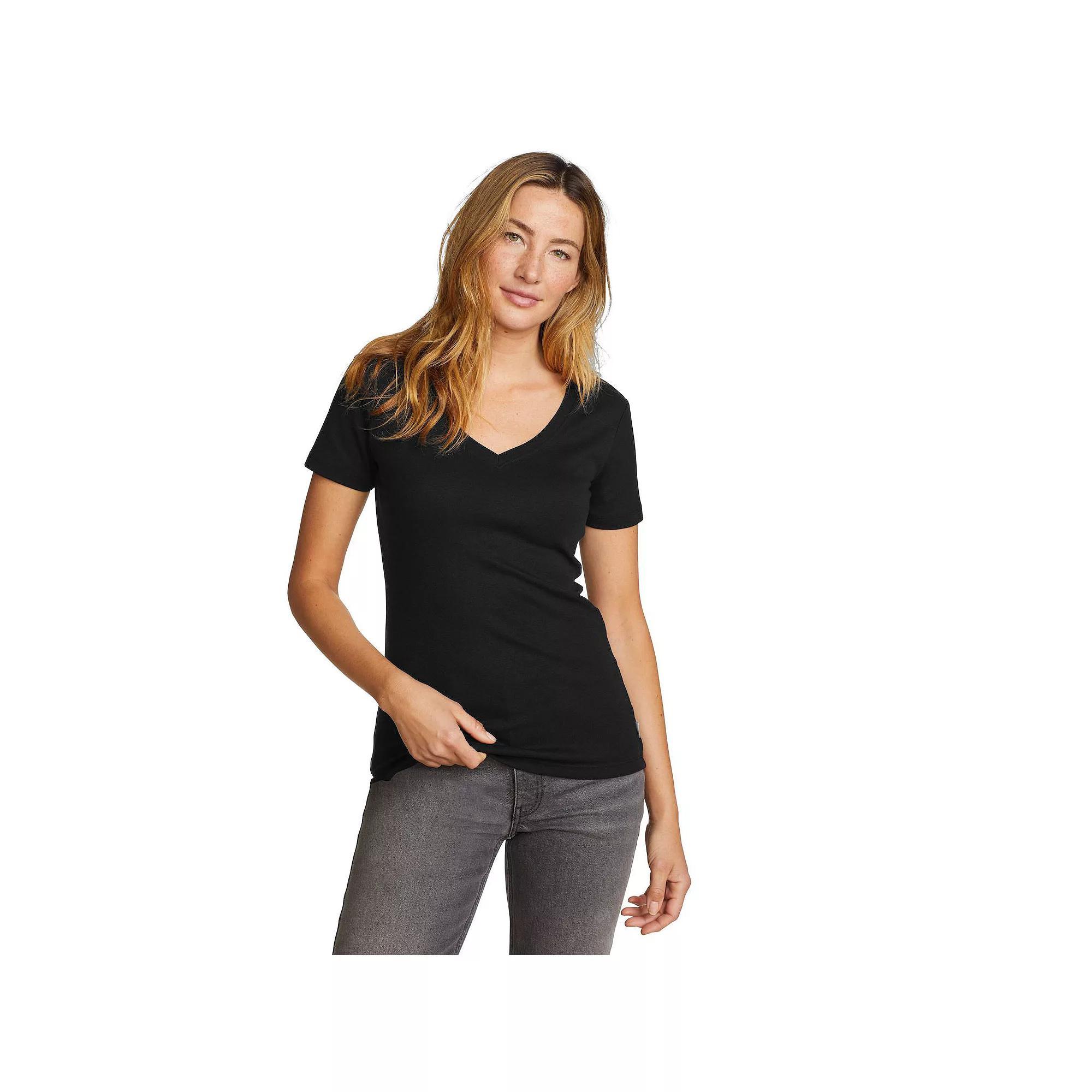 Petite Eddie Bauer Favorite V-Neck T-Shirt, Women's, Size: XL Petite, Black Product Image