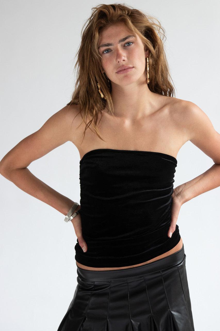 Velour Ruched Side Tube Top Product Image
