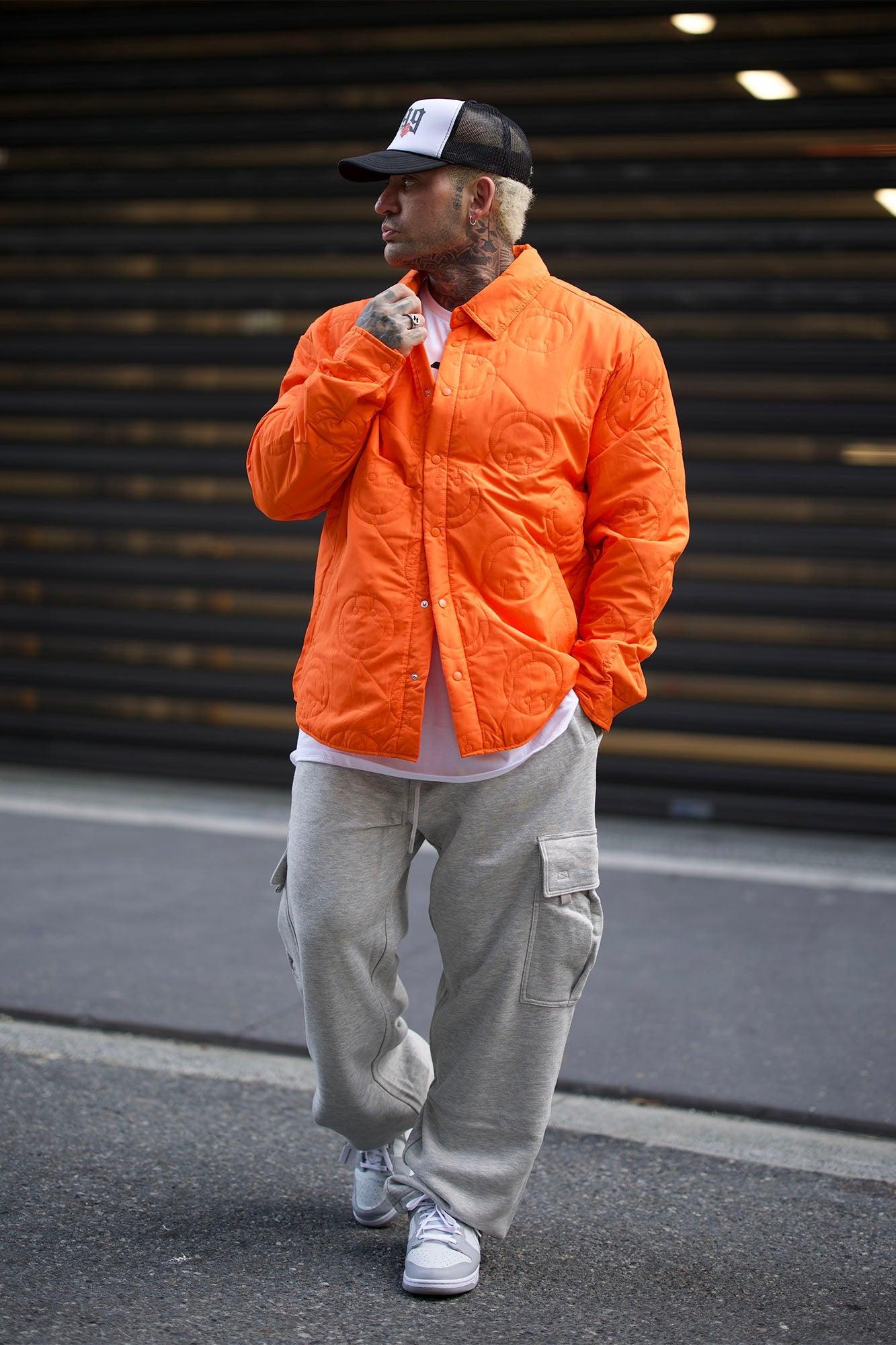 Smiley Quilted Nylon Shacket - Orange Product Image