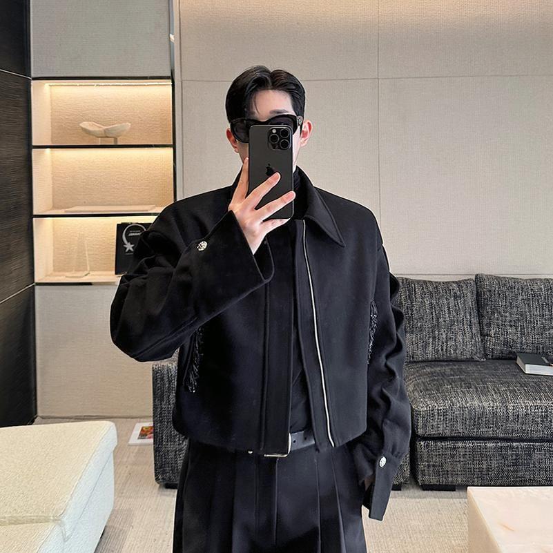 Long Sleeve Plain Zip Up Cropped Jacket Product Image