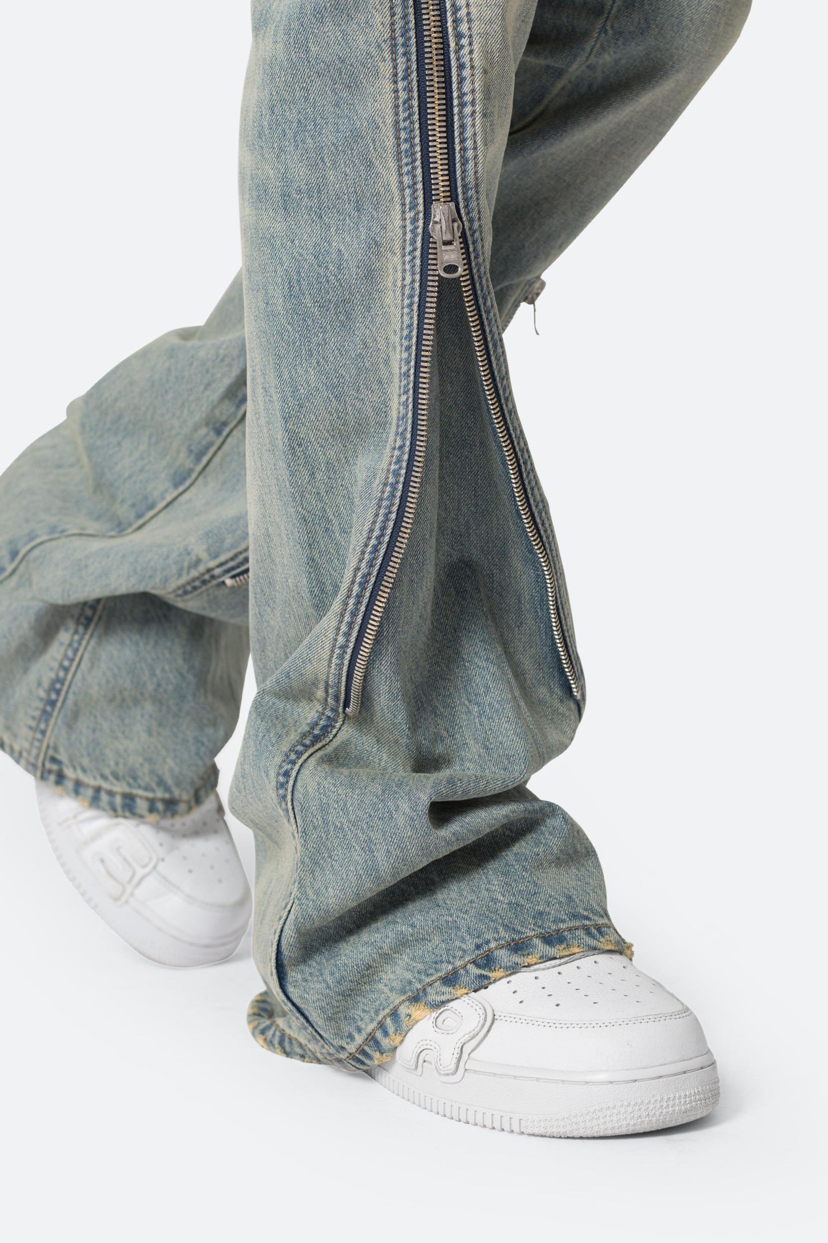 D519 Zipper Flare Denim - Vintage Blue Product Image