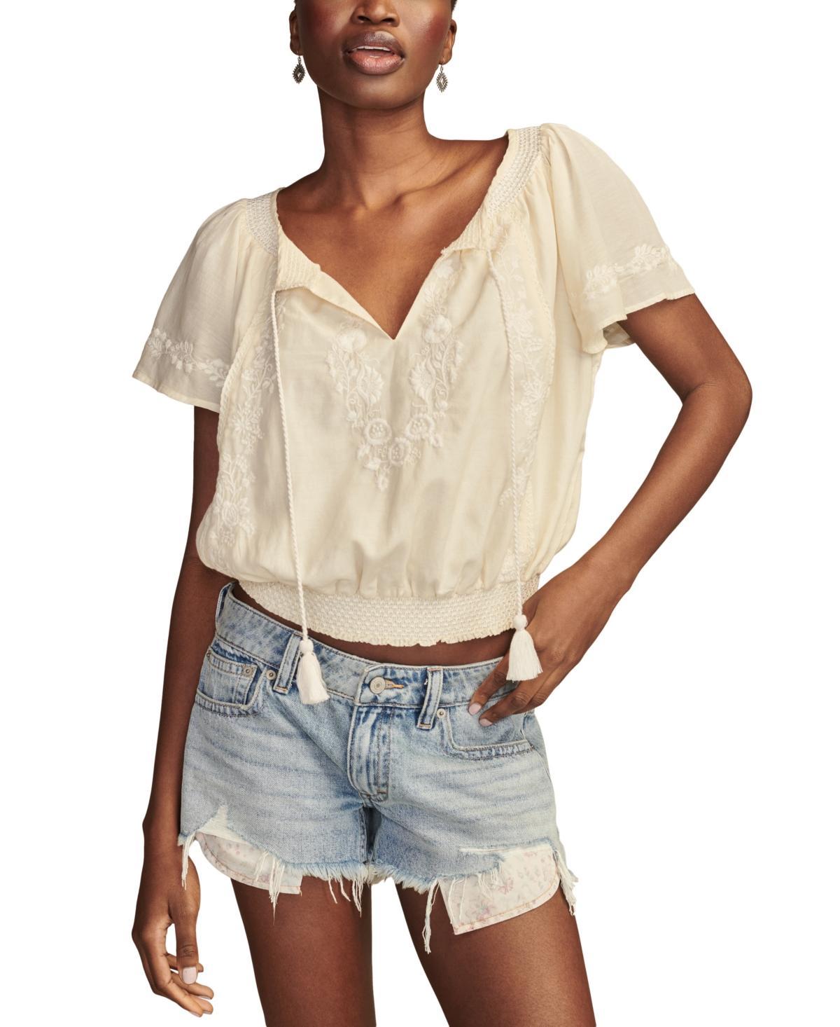 Lucky Brand Flutter Sleeve Top (Brunnera ) Women's Clothing Product Image