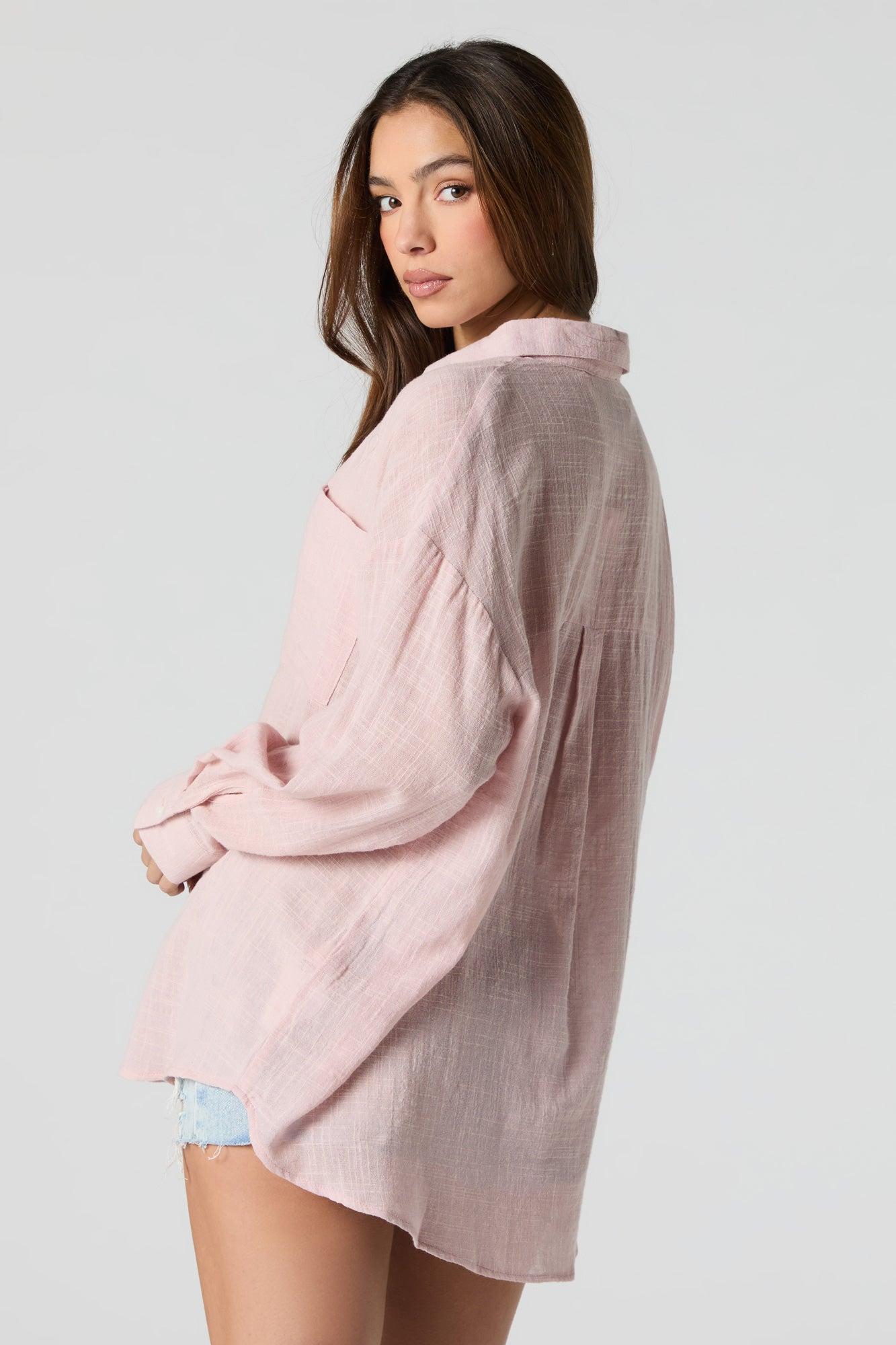 Oversized Button-Up Long Sleeve Top Female Product Image