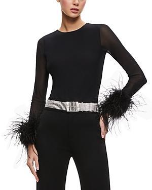 Womens Delaina Mesh Feather-Cuff Top Product Image