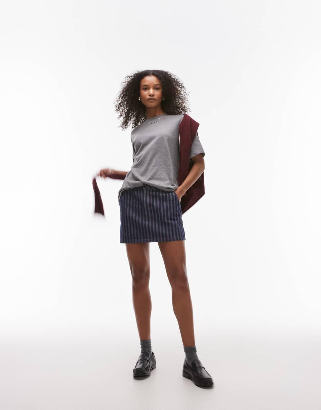 Topshop denim pelmet micro skirt in red and blue stripe Product Image