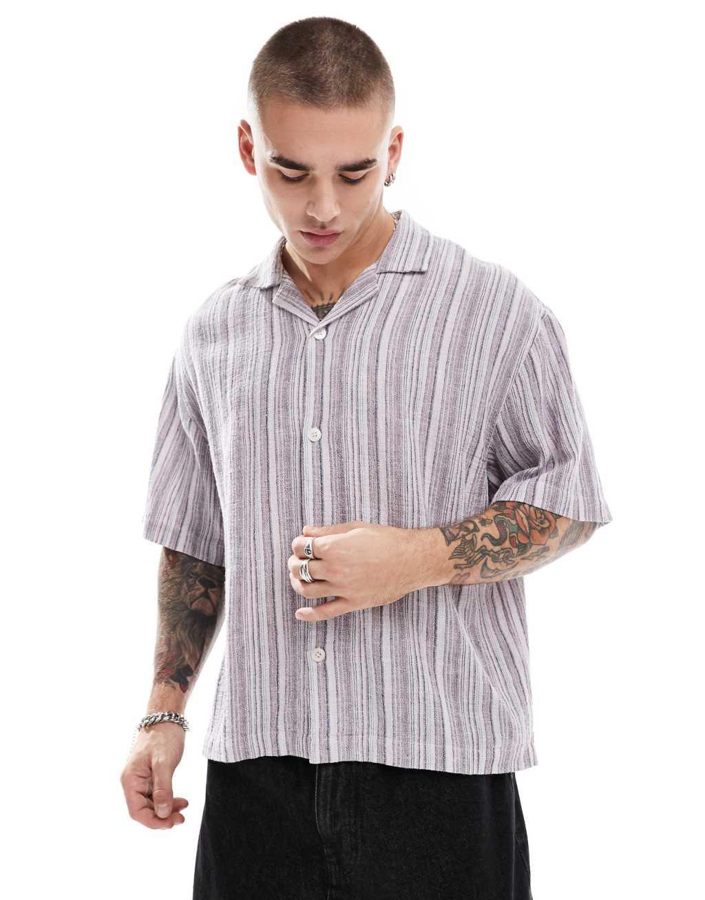 Cotton On short sleeve shirt in pink multi stripe Product Image