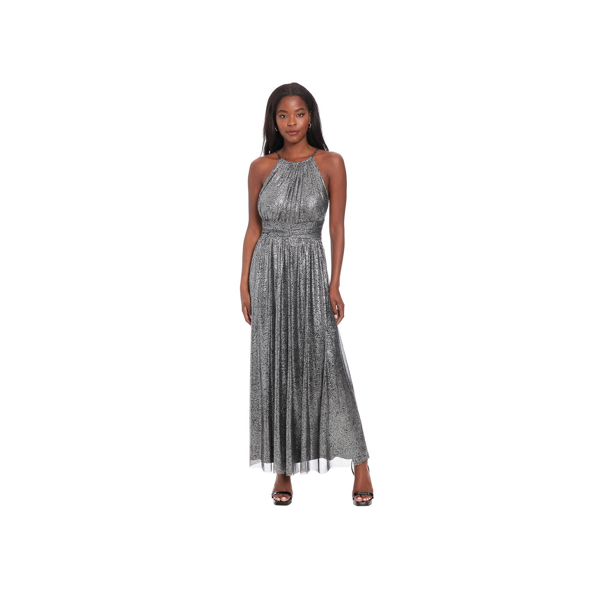Women's London Times Halter Neck Ruched Maxi Dress, Size: 6, Black Grey Product Image