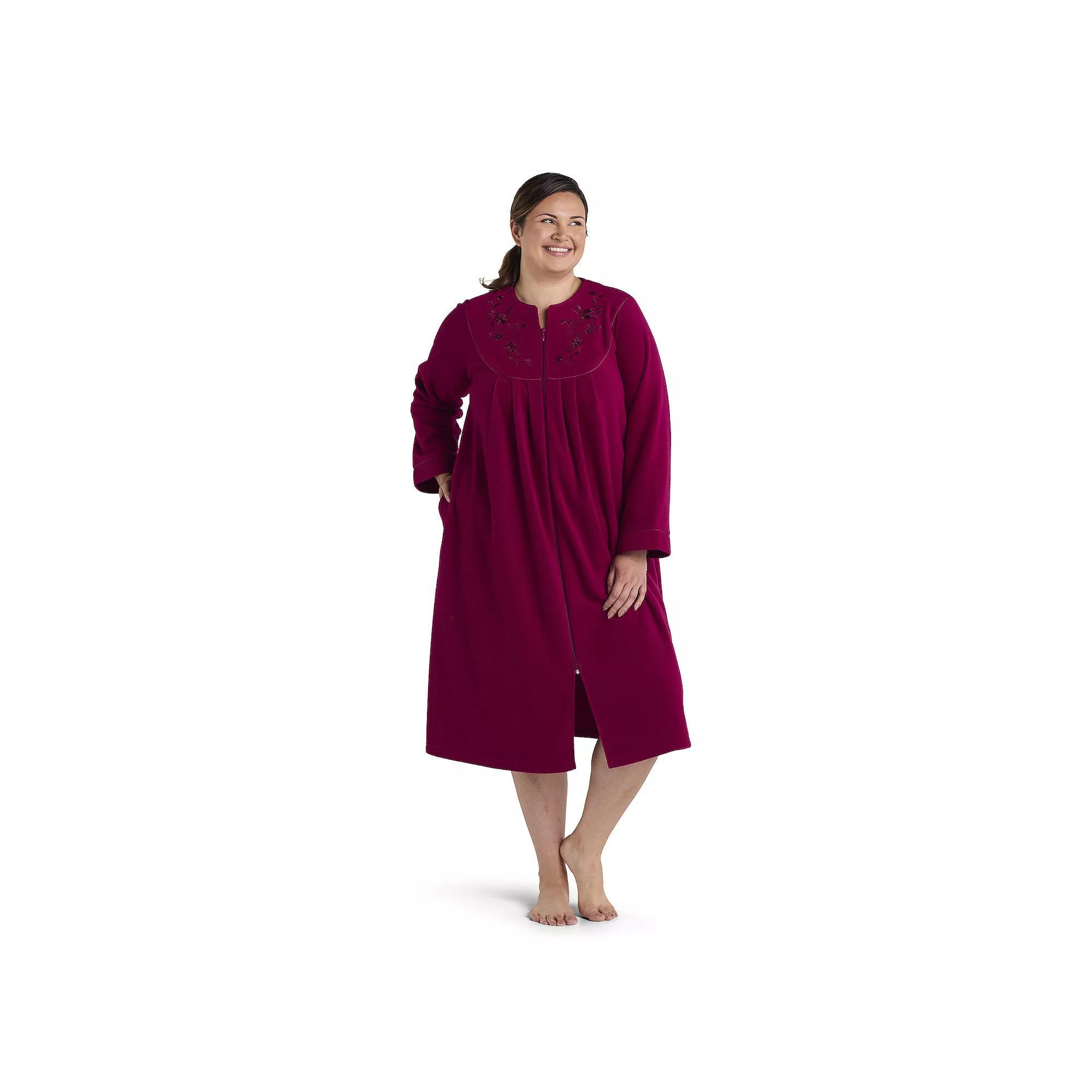 Plus Size Miss Elaine Essentials Micro Fleece Long Zip Robe, Women's, Size: 1XL, Blue Product Image