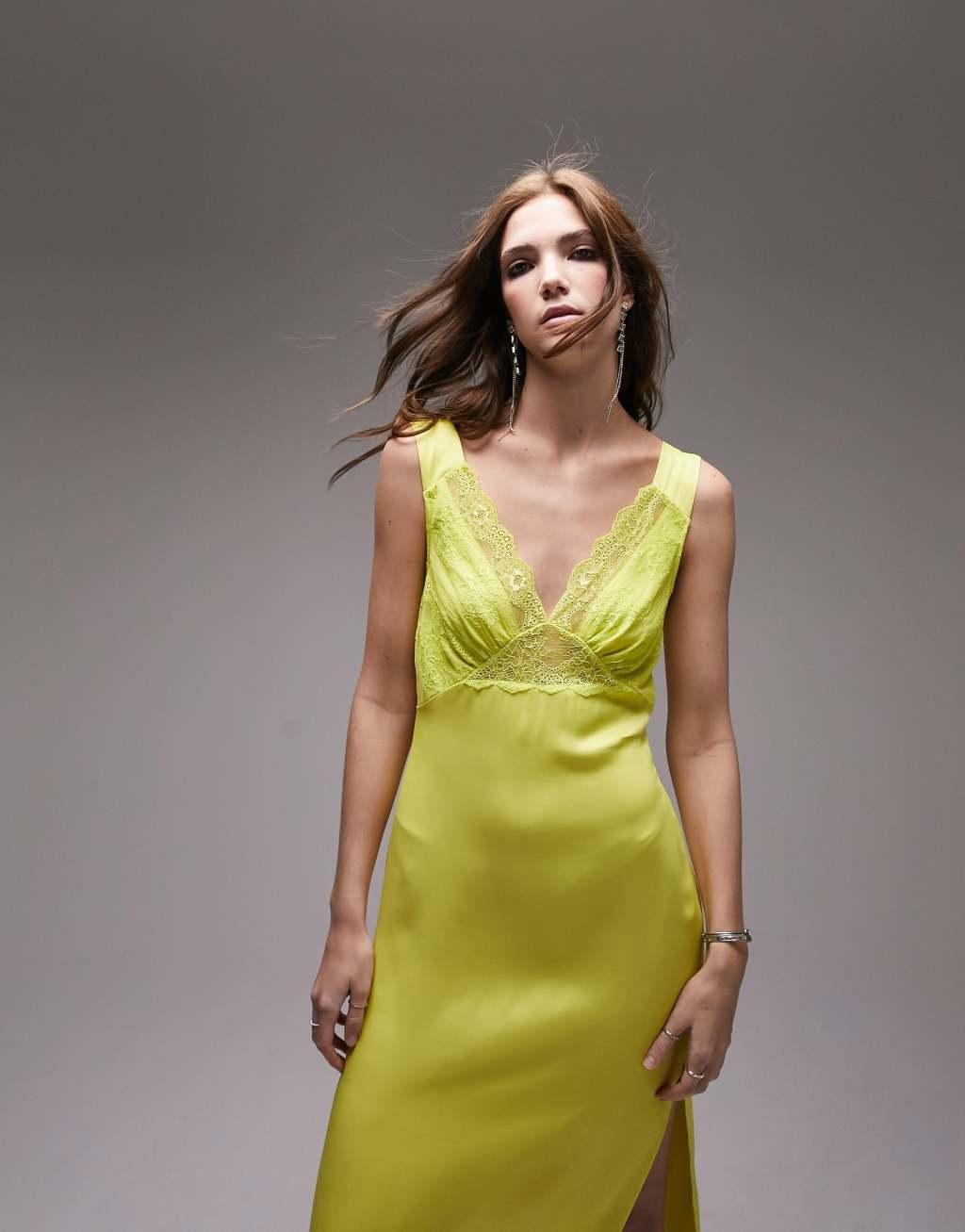 Topshop cami satin and lace midi dress Product Image