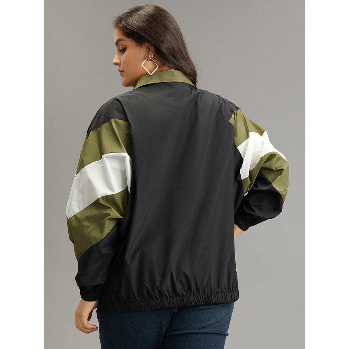 Plus Size Colorblock Patchwork Pocket Zipper Windbreaker Women Multicolor Contrast Pocket Everyday Jackets BloomChic 12/L Product Image