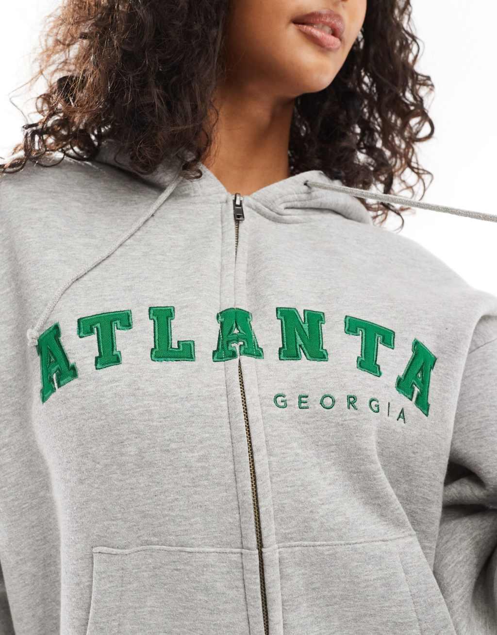 Daisy Street oversized hoodie with atlanta graphic in gray Product Image