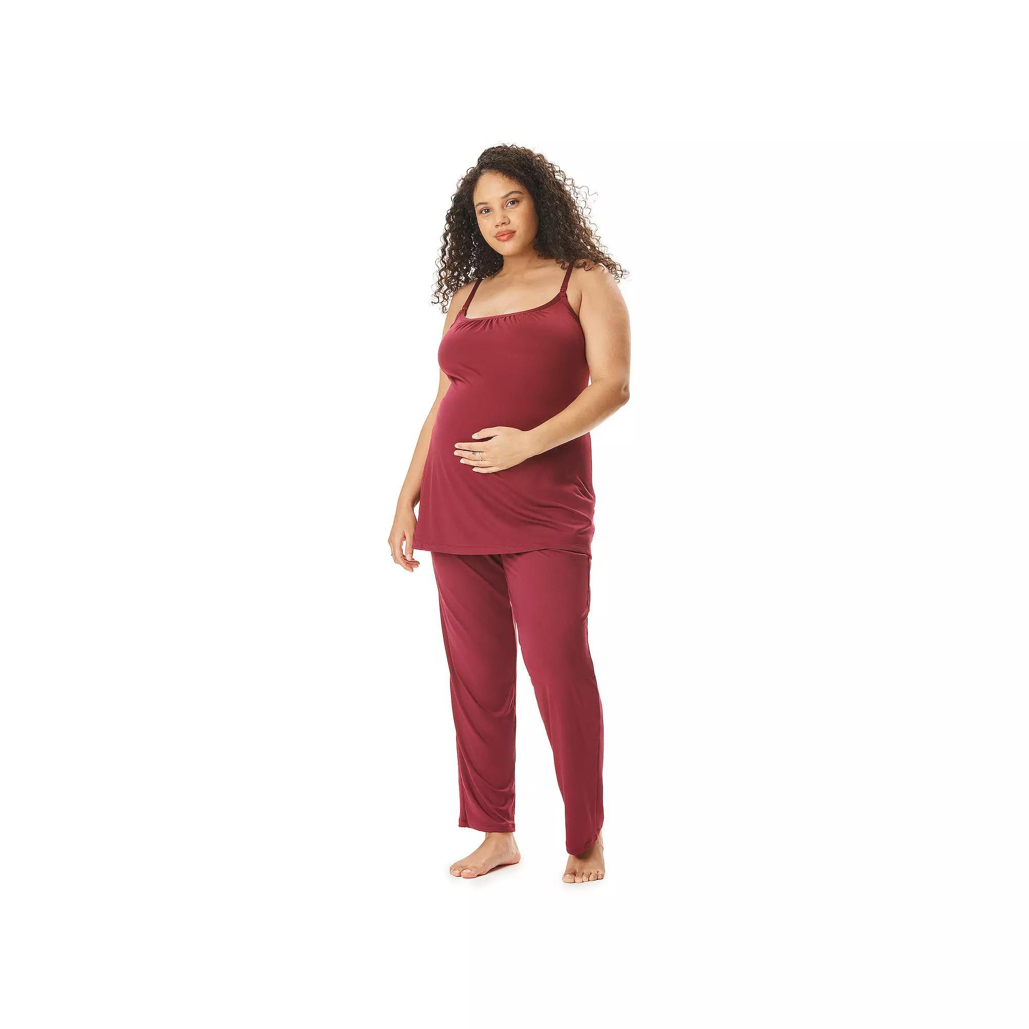 Maternity Motherhood Swing Cami & Foldover Pant Set, Womens Pink Product Image