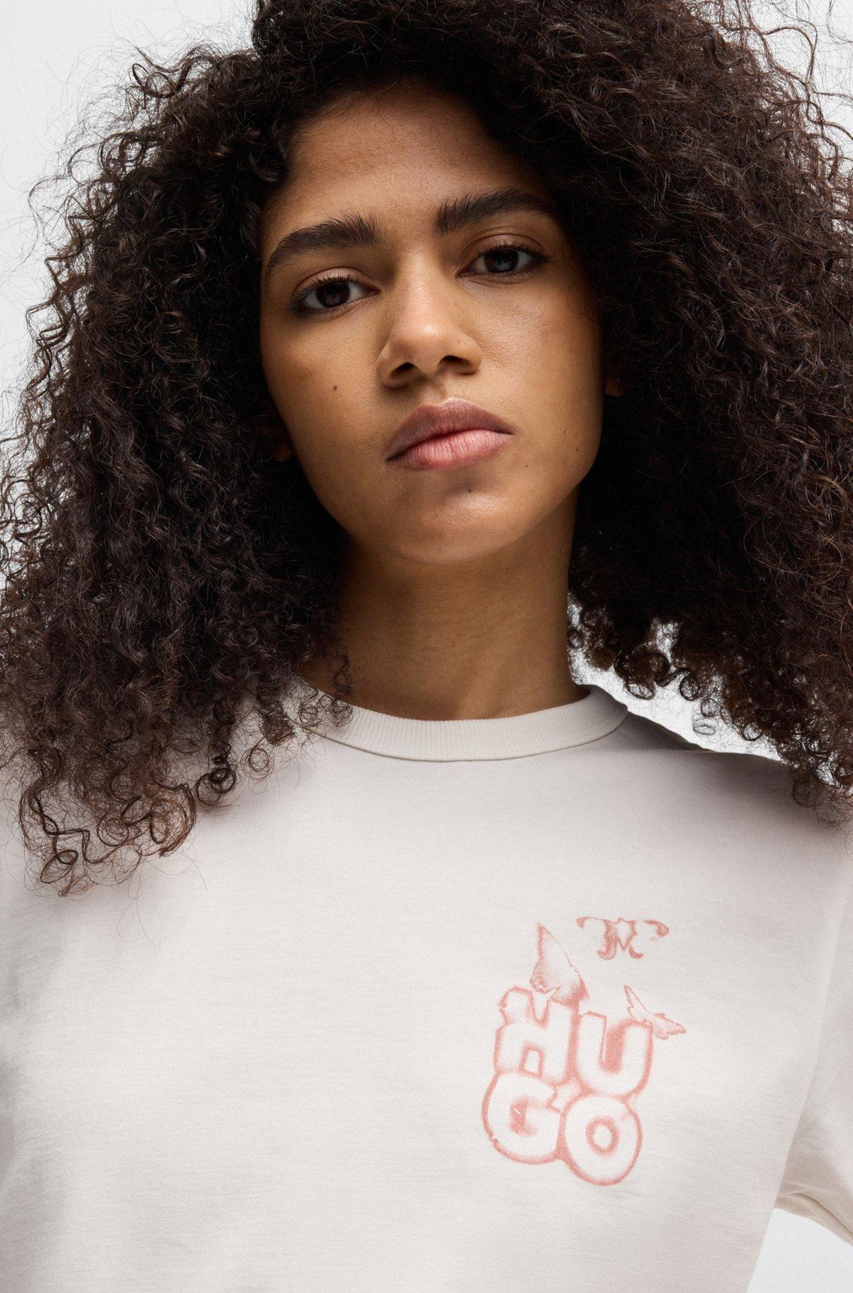 HUGO - Cotton T-shirt with seasonal graphic print - White Product Image