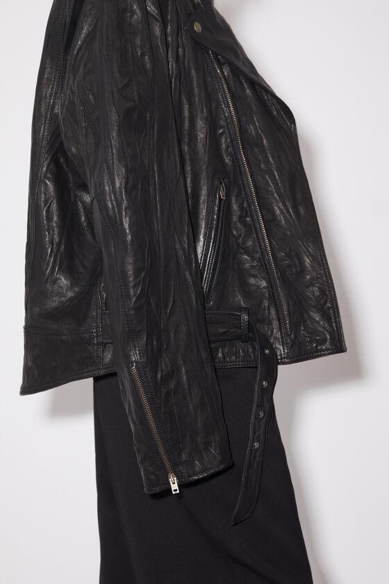 Crinkled leather biker jacket Product Image
