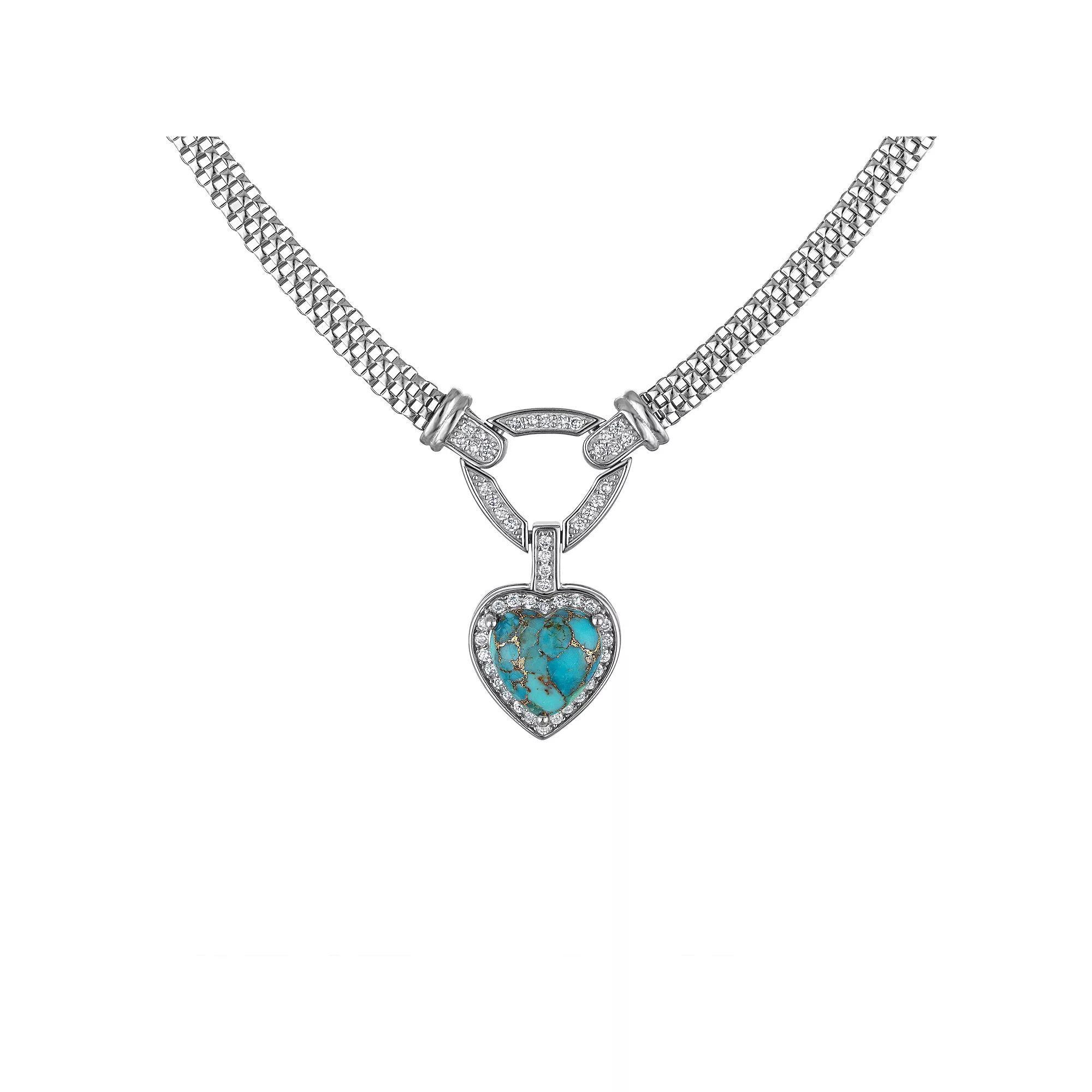 Designs by Gioelli Sterling Silver Copper Turquoise Heart Mesh Pendant Necklace, Womens Gold Tone Product Image