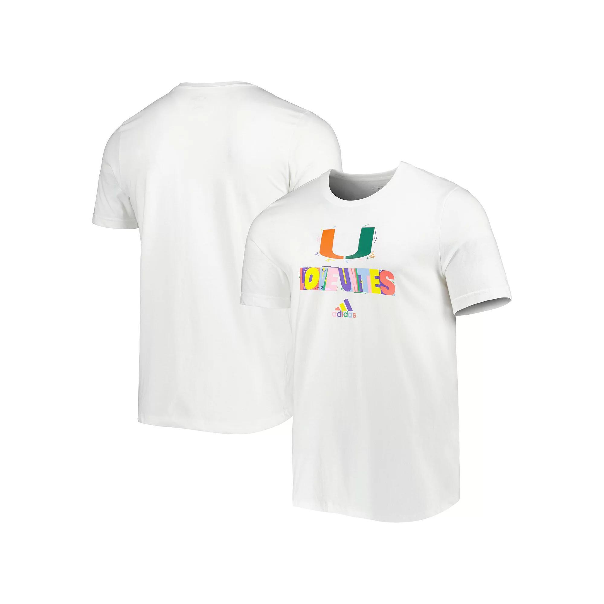 Men's adidas White Miami Hurricanes Pride Fresh T-Shirt, Size: Medium Product Image