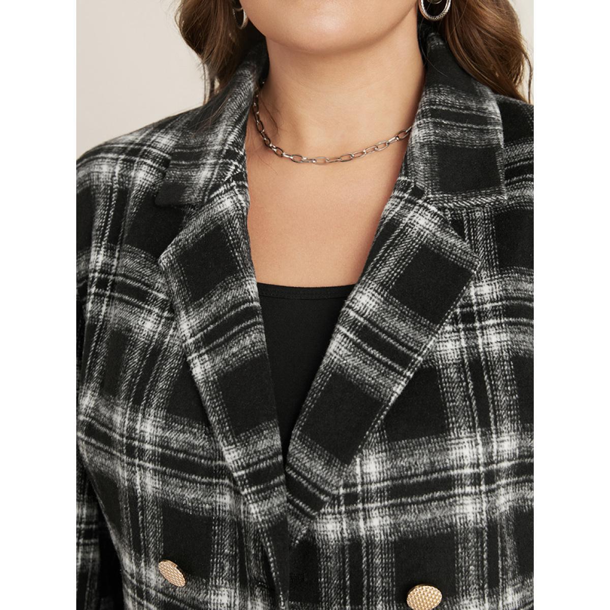 Plus Size Plaid Flap Pocket Button Up Suit Collar Blazer Black Women Dailywear Plaid Button Sleeve Long Sleeve Suit Collar 14-16/1X Pocket Casual Blazers BloomChic Product Image