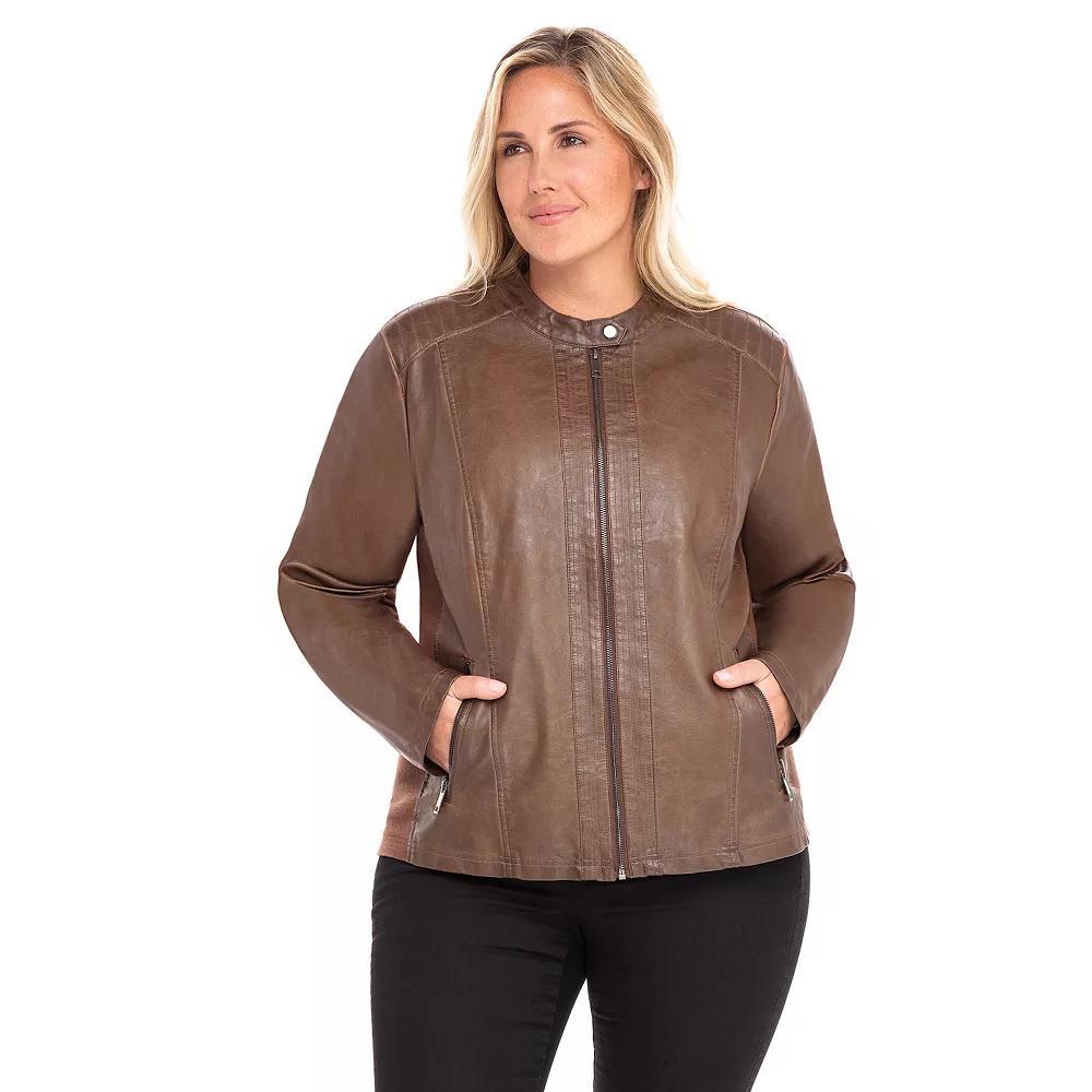 Women's Sebby Collection Faux-Leather Racing Jacket, Size: Small, Whiskey Product Image
