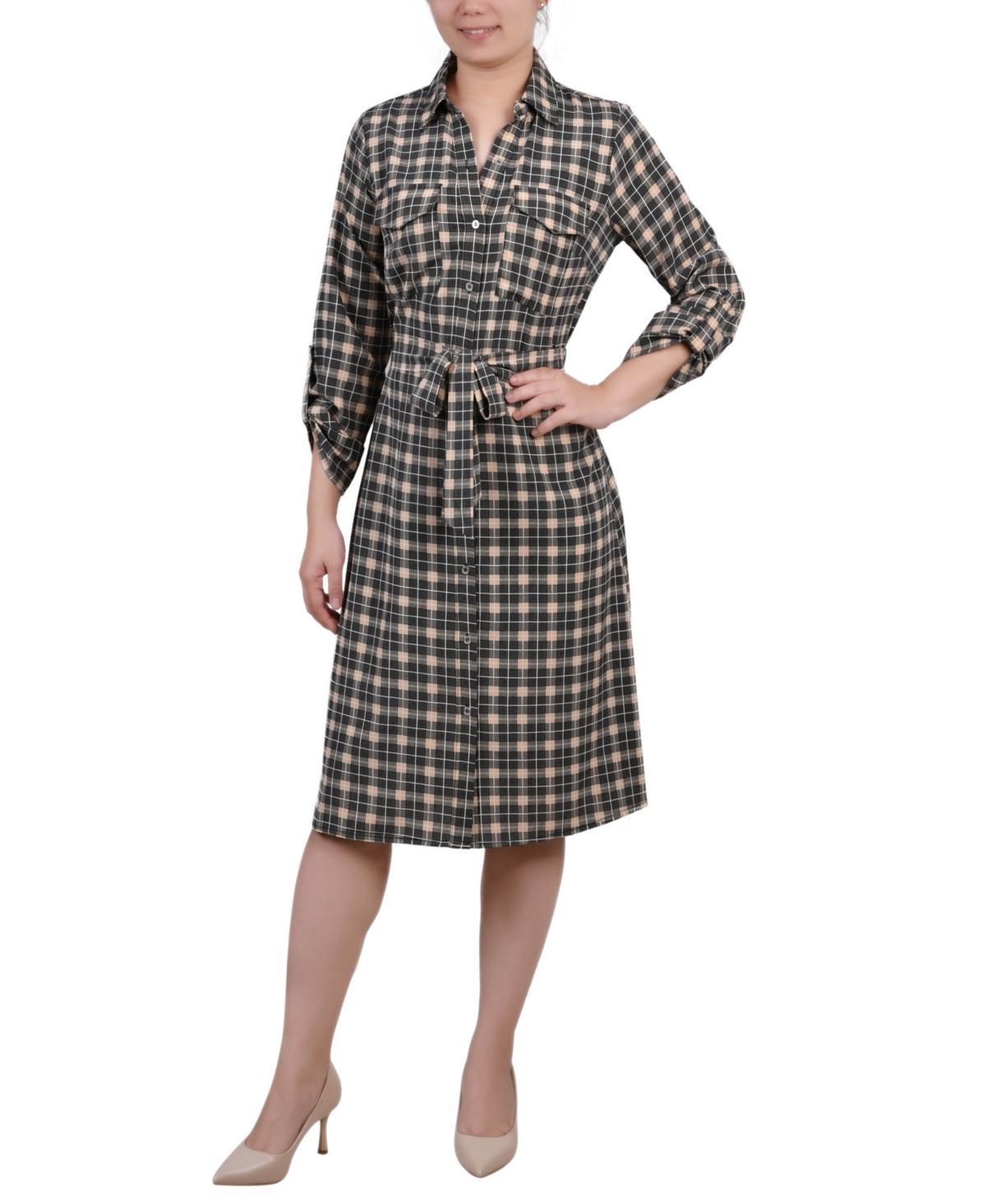 Ny Collection Petite Printed Long Sleeve Roll Tab Shirtdress Product Image