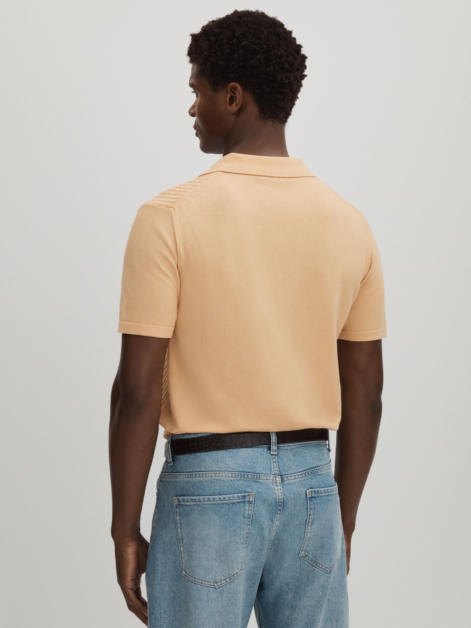 Oscar Jacobson Cotton Open-Collar Polo Shirt in Sand Product Image