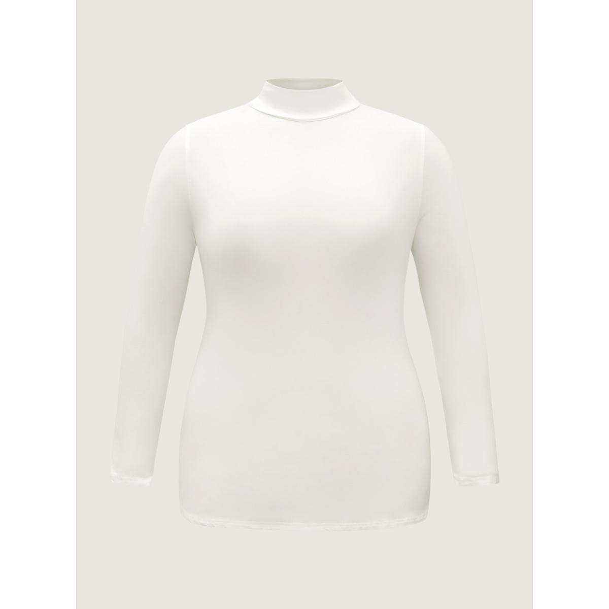 Plus Size Supersoft Essentials Solid Funnel Neck Knit T-shirt White Women Elegant Plain Plain Ruffled collar Bodycon Dailywear T-shirts BloomChic 10/M Product Image