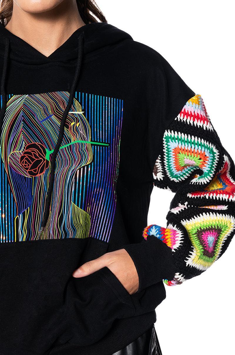 ROSIE CROCHET SLEEVE HOODIE Product Image