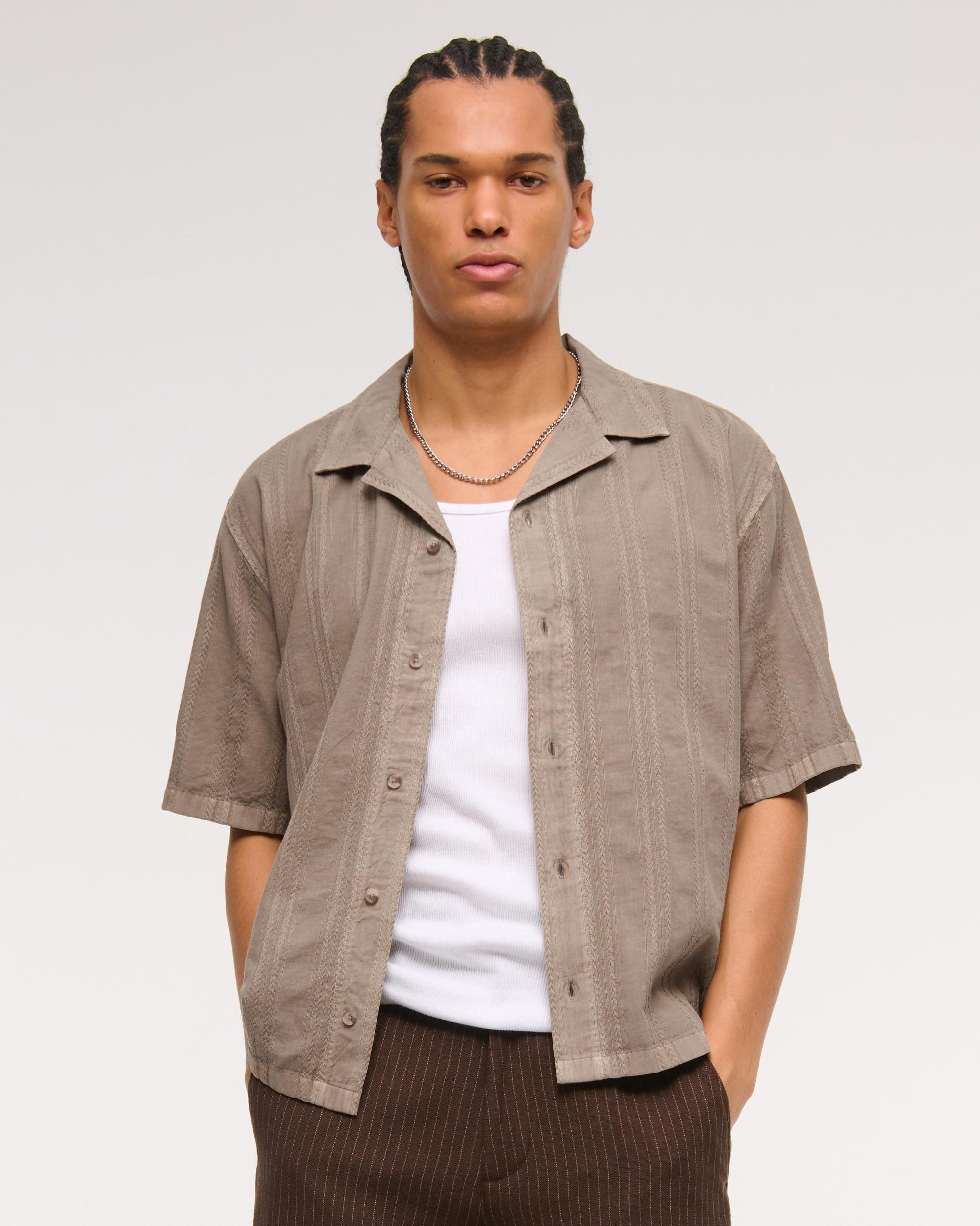 Camp Collar Braided Button-Up Shirt Product Image