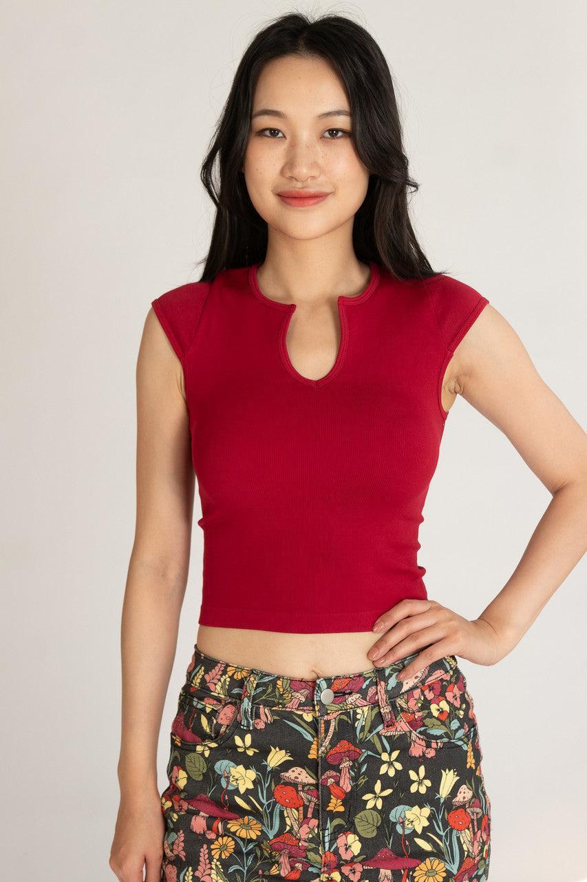 Notch Neck Ribbed Seamless Tee Product Image
