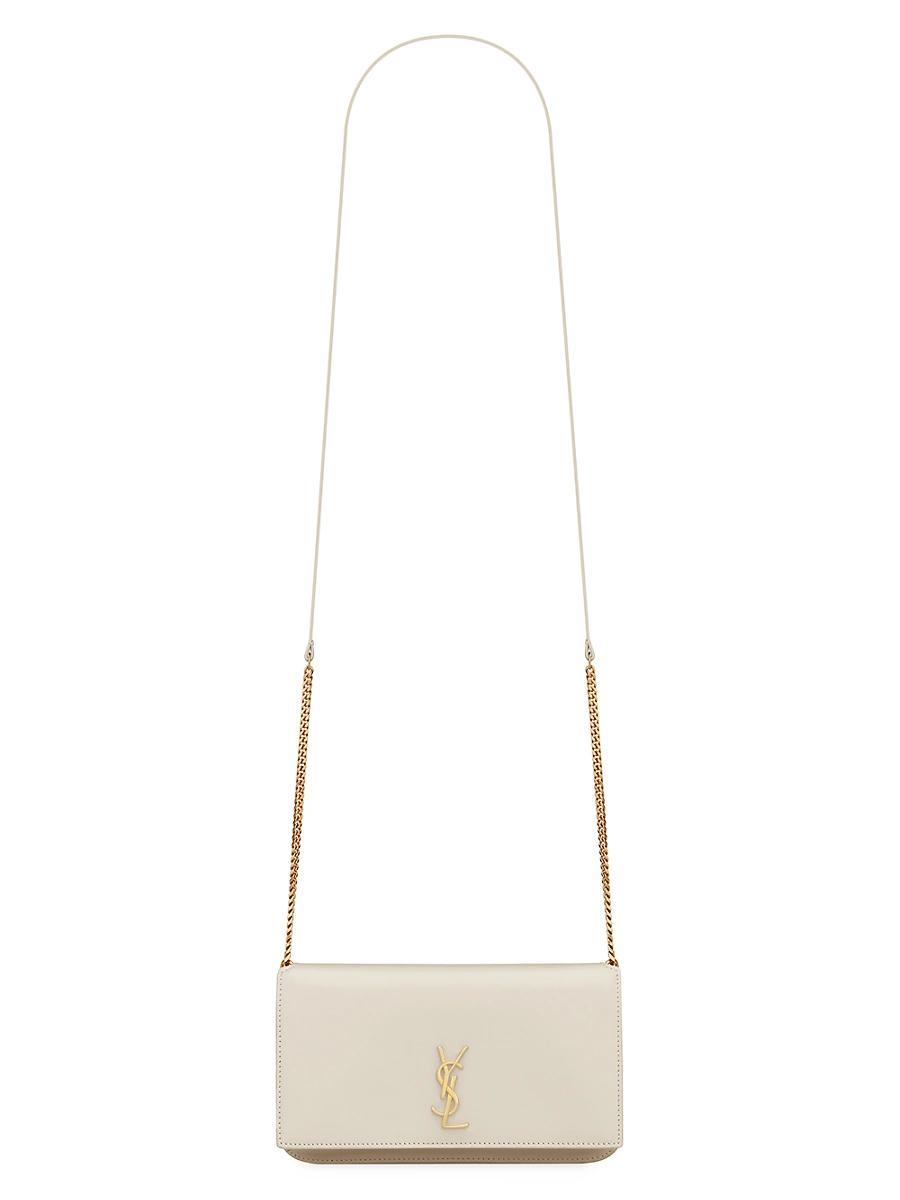 Womens Cassandre Phone Holder with Strap in Shiny Crocodile-Embossed Leather Product Image