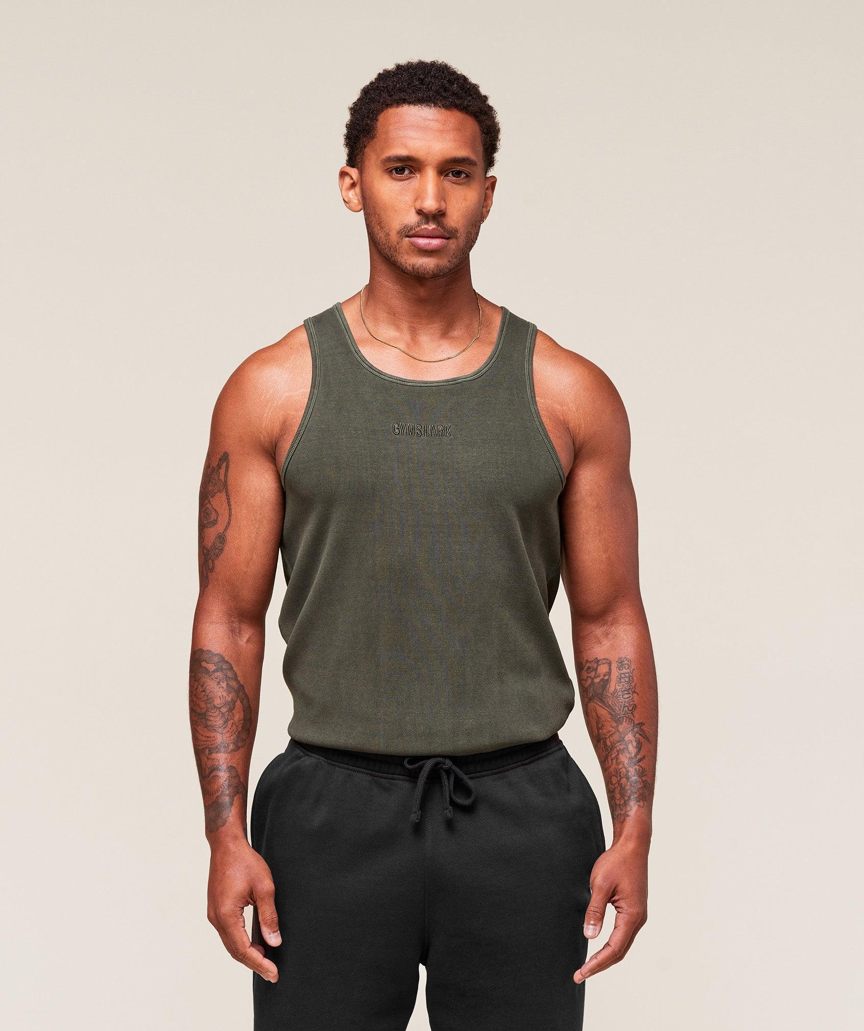 Gymshark Washed Premium Ribbed Tank - Strength Green Male Product Image