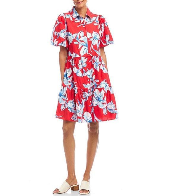 Karen Kane Cotton Puff Sleeve Tiered Shirtdress Product Image
