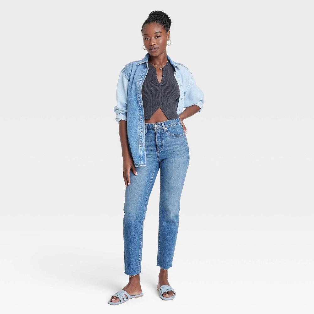 Womens Mid-Rise 80s Slim Fit Jeans - Universal Thread Blue 4: Ankle Length, Raw Edge Hem Product Image