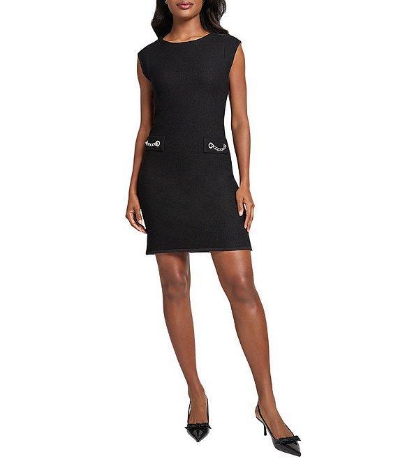 Ming Wang Knit Boat Neck Cap Sleeve Chain Front Dress Product Image