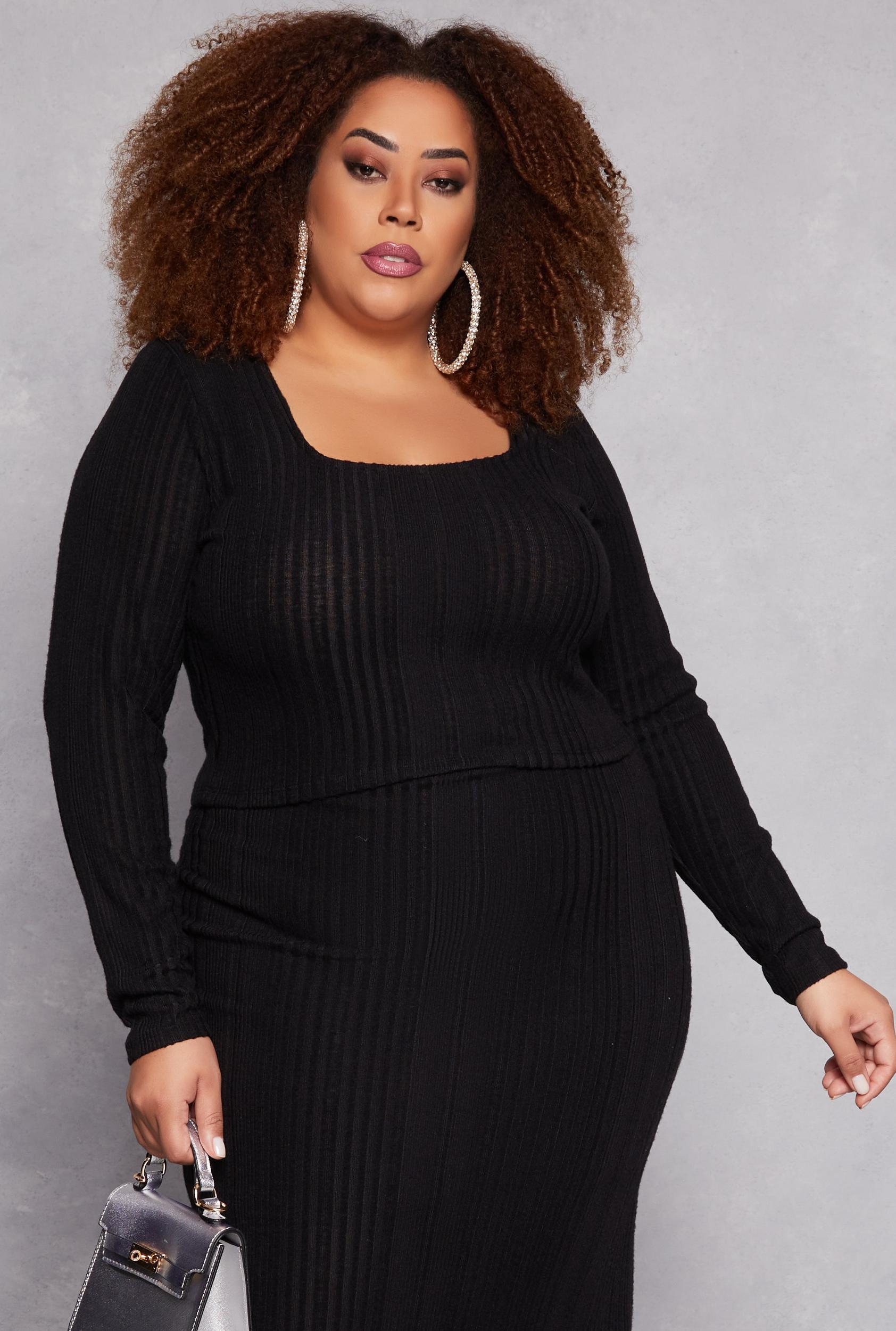 Womens Plus Size Almost Famous Ribbed Knit Crop Top Product Image
