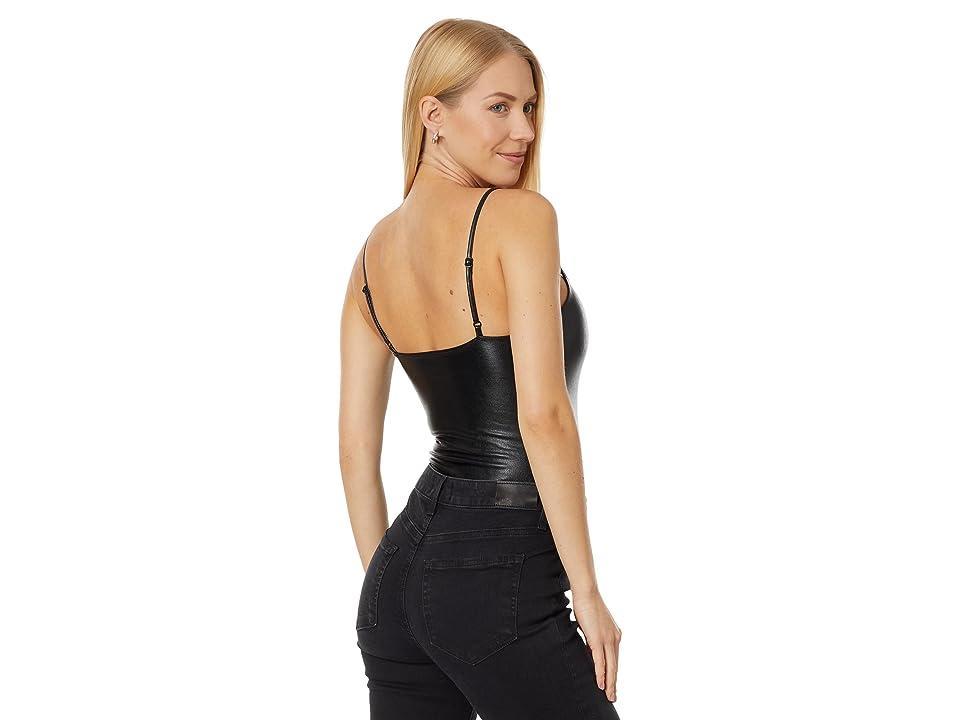 Faux-Leather Spaghetti-Strap Bodysuit Product Image